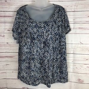 212 Collection Black Blue Geometric Print Top